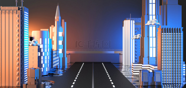 科技城市房子道路深色炫酷c4d