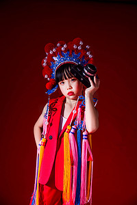 中国风人物摄影照片_国潮中国风京剧女孩时尚摄影图配图