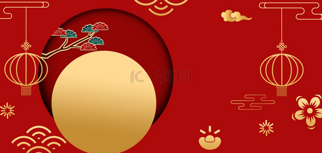 中秋节月亮中国风剪纸海报背景
