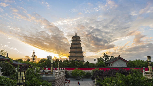 日出摄影照片_陕西西安古建筑地标旅游景点大雁塔日出