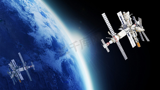摄影照片_空间站宇宙航天飞行器白天卫星飞行器太空宇宙飞行摄影图配图
