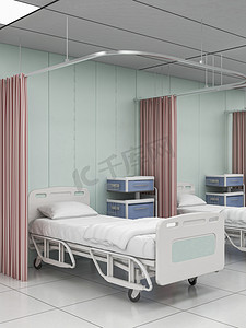 摄影照片_室内医院病房床头柜设计摄影图配图