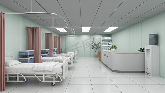ppt模板设计摄影照片_医院住院病房床设计摄影图配图