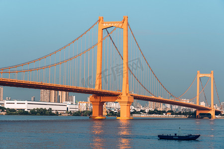 武汉城市建筑地标白天建筑地标鹦鹉洲长江大桥俯拍摄影图配图