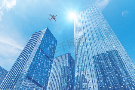 拜年海报设计摄影照片_科技城市互联办公楼背景摄影图配图