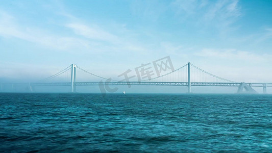 波涛汹涌的大海摄影照片_波涛汹涌的大海跨海大桥船只