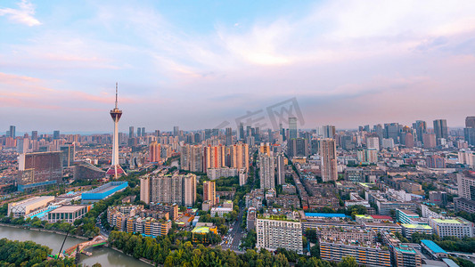 震撼俯瞰成都市中心高楼楼房车流城市全景