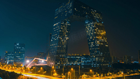 震撼移动北京央视大楼壮观办公楼灯光城市夜景