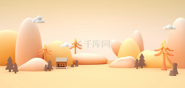 秋天背景图片_秋天简约风数码清新c4d