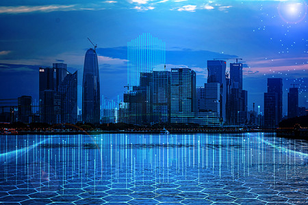 广州珠江科技城市建筑傍晚摄影图配图智慧城市
