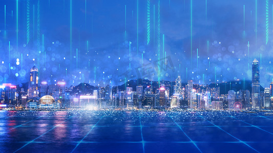 城市夜景数据技术夜晚城市科技城市科技摄影图配图