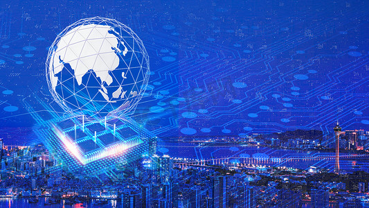 全球芯片技术城市网点夜晚科技芯片城市城市芯片科技摄影图配图
