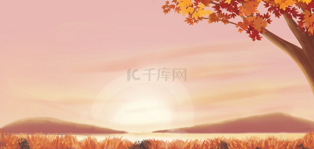 手绘插画海报背景背景图片_秋季风景枫树风景