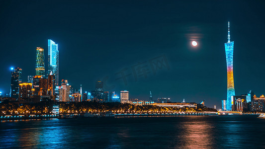 海报大气黑金摄影照片_城市夜景广州大气城市珠江夜景灯光秀