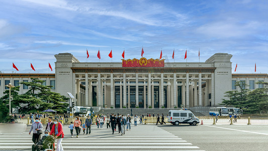 人民大会堂外景上午建筑秋季素材摄影图配图