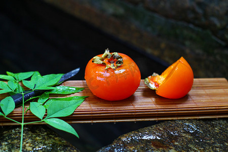 水果秋天柿子特色节日创意摄影图配图