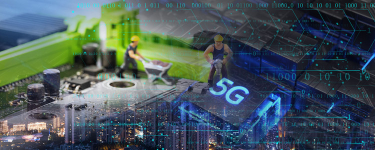 蓝色人工智能摄影照片_5G通讯技术网络建设夜晚5G技术芯片5G摄影图配图
