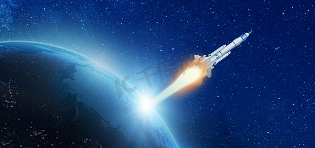 星球摄影照片_太空宇宙火箭发射白天火箭太空火箭发射摄影图配图