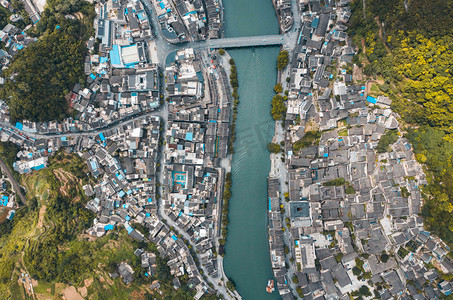 城市中午贵州省镇远古镇风光航拍景区无人机摄影图配图