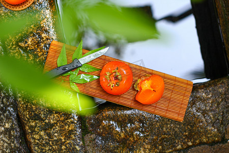水果秋天柿子户外创意摄影图配图