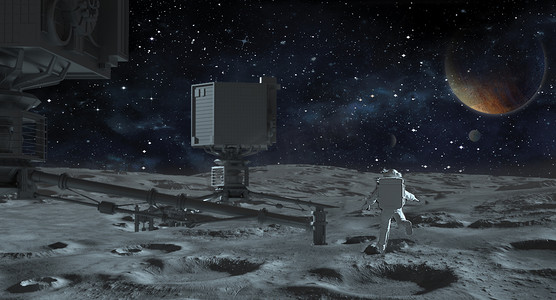 月球表面宇航员太空白天月球表面宇航员太空月球月球摄影图配图