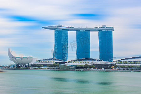 新加坡金沙酒店全貌全景白天金沙酒店新加坡风光摄影图配图