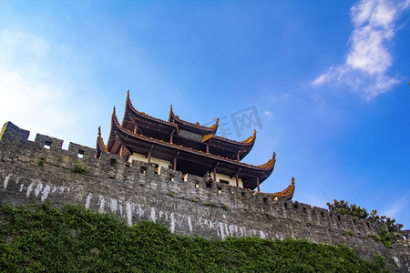 湖南长沙晌午天心阁建筑城市景点古城墙摄影图配图