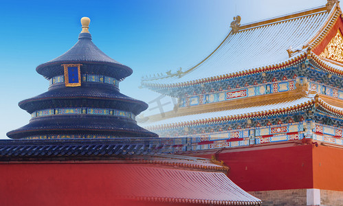 创意合成摄影照片_北京天坛古建筑合成古代建筑