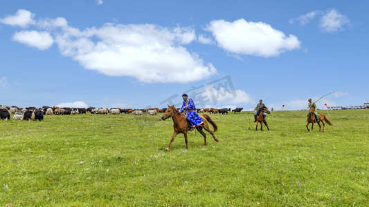 草原骑手上午骑马夏季素材摄影图配图
