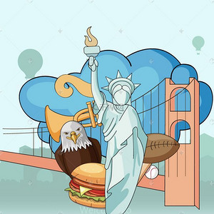 女神节公众号背景图片_卡通美国自由女神大海背景