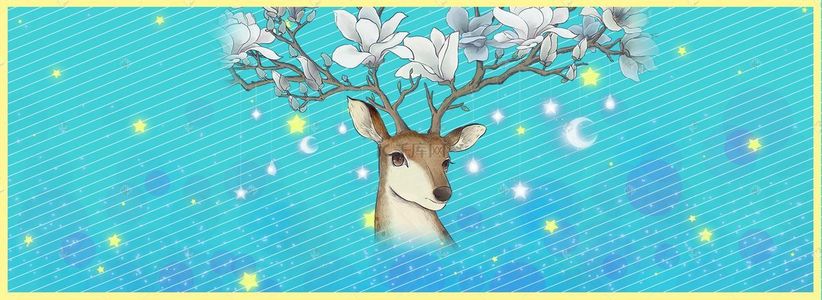鹿头背景图片_清新手绘鹿头花朵家居背景