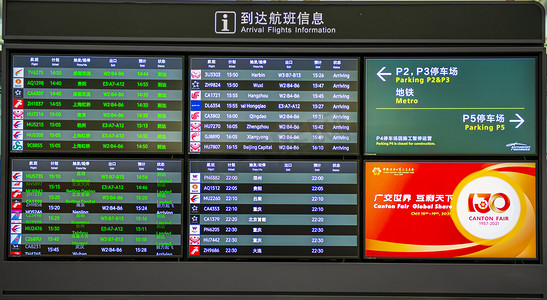 广州广州机场飞机场航班信息宣传栏摄影图配图