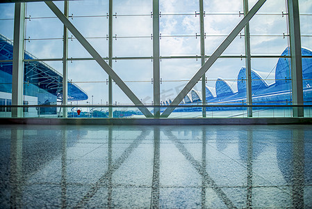 广州广州机场飞机场候客厅通道摄影图配图