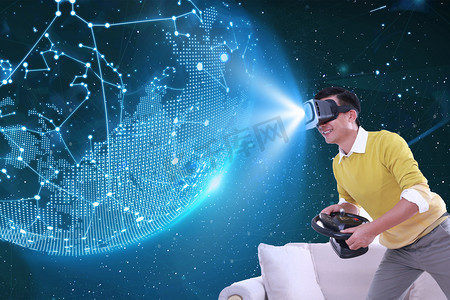 人像VR科技全息投影虚拟体验摄影图科技互联