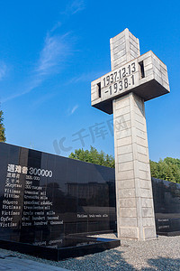 摄影照片_南京大屠杀遇难同胞纪念馆缅怀广场中的纪念碑摄影图配图