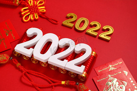 过年新春春节2022数字创意红色背景摄影图配图