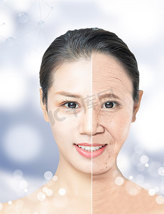整容摄影照片_医美皮肤老化对比白天美女皮肤老化医美摄影图配图