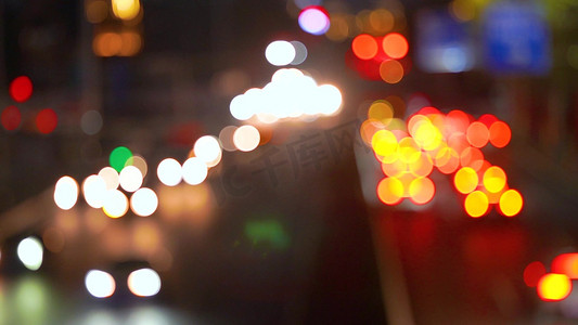 夜景虚化摄影照片_实拍城市夜景街头光斑虚化