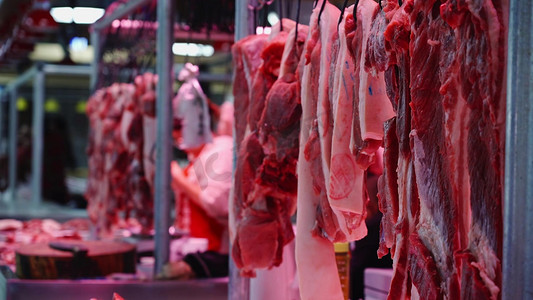 农贸市场肉摊猪肉实拍