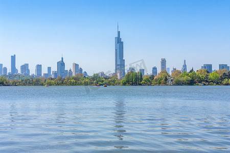 南京玄武湖现代城市天际线摄影图配图