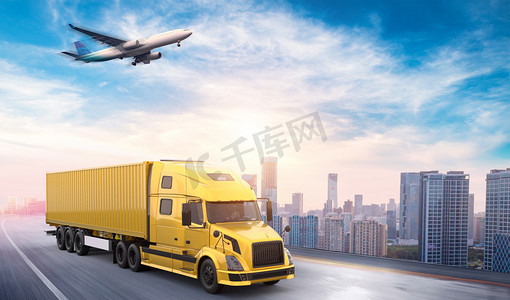 大货车摄影照片_物流运输货车运输运输合成合成摄影图配图