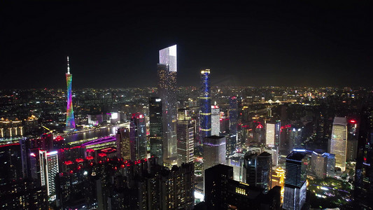 写字楼夜景摄影照片_航拍广州塔东塔西塔夜景中轴线