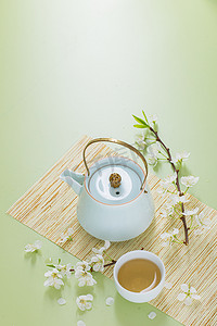 清新海报摄影照片_文艺茶水白天茶杯和茶壶室内无摄影图配图