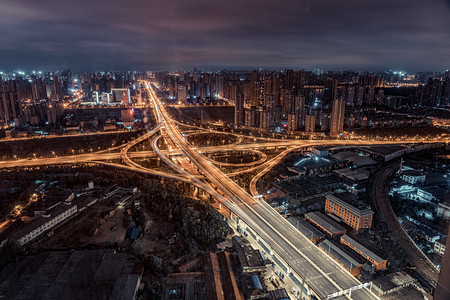 武汉城市交通枢纽夜晚交通枢纽立交桥慢门摄影图配图