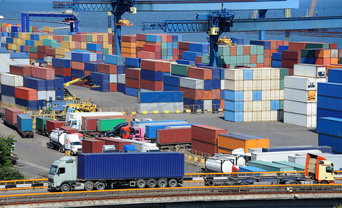 航运摄影照片_卡车运输集装箱港口工业