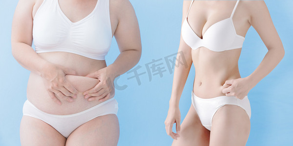 全民小康摄影照片_胖女人和苗条的女人减肥前后对比