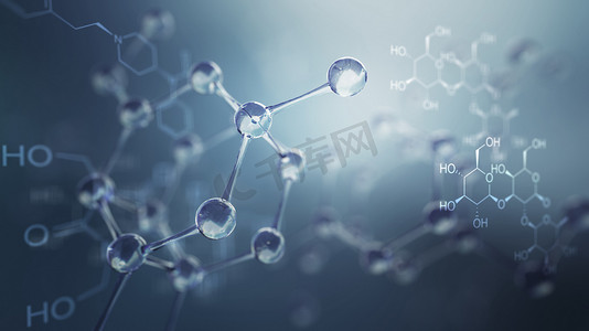 签到墙背景摄影照片_分子模型的三维图。原子与分子科学背景