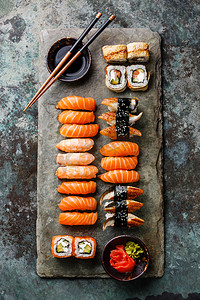 大海报摄影照片_寿司生鱼片和寿司卷大集合