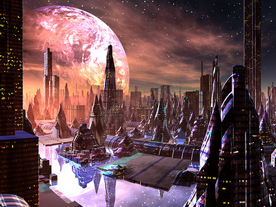 未来的城市外星球上的视图