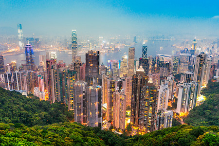 城市夜市摄影照片_香港城市夜景俯视图